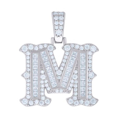 925 Silver Pendant Letter "M" Moissanite 0.87Ctw