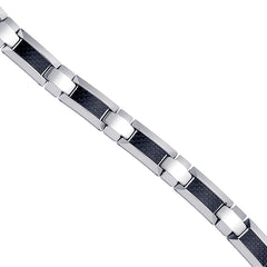 Tungsten Black Carbon Fiber Mens Polished Link Bracelet 11mm Size 8.5 Inches