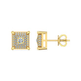 10K Yellow Gold Round Diamond Square Shape Stud Earrings 1/3 Cttw