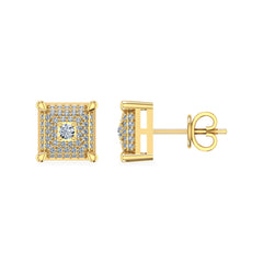 10K Yellow Gold Round Diamond Square Shape Stud Earrings 1/3 Cttw