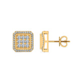10K Yellow Gold Round Diamond Square Shape Stud Earrings 1/2 Cttw