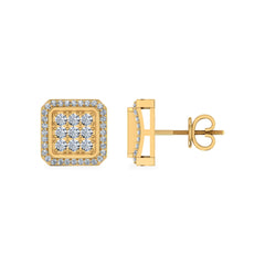 10K Yellow Gold Round Diamond Square Shape Stud Earrings 1/2 Cttw