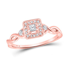 14kt Rose Gold Womens Princess Diamond Square Promise Ring 1/5 Cttw