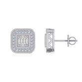 10K White Gold Round Baguette Diamond Square Shape Stud Earrings 1/5 Cttw