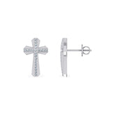 10K White Gold Round Diamond Cross Religious Stud Earrings 1/8 Cttw