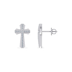 10K White Gold Round Diamond Cross Religious Stud Earrings 1/8 Cttw