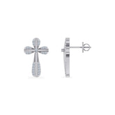 10K White Gold Round Diamond Cross Religious Stud Earrings 1/8 Cttw