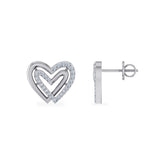 10K White Gold Round Diamond Double Heart Stud Earrings 1/6 Cttw