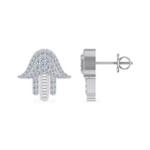 10K White Gold Round Diamond Hamsa Hand Religious Stud Earrings 1/4 Cttw