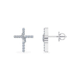 10K White Gold Round Diamond Cross Religious Stud Earrings 1/6 Cttw