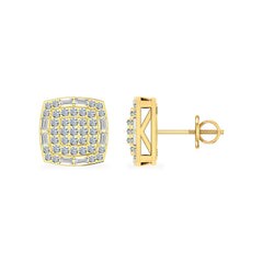 10K Yellow Gold Round Diamond Square Shape Stud Earrings 1/2 Cttw