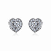 10K White Gold Womens Round Diamond Heart Cluster Earrings 1/2 Cttw