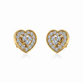 10K Yellow Gold Womens Round Diamond Heart Cluster Earrings 1/2 Cttw