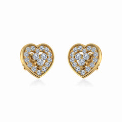10K Yellow Gold Womens Round Diamond Heart Cluster Earrings 1/2 Cttw