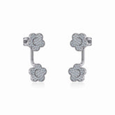 10K White Gold Womens Round Diamond Floral Cluster Top Open Earrings 3/8 Cttw