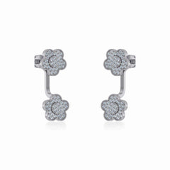 10K White Gold Womens Round Diamond Floral Cluster Top Open Earrings 3/8 Cttw