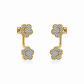 10K Yellow Gold Womens Round Diamond Floral Cluster Top Open Earrings 3/8 Cttw