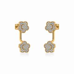 10K Yellow Gold Womens Round Diamond Floral Cluster Top Open Earrings 3/8 Cttw