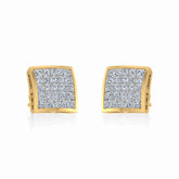 10K Yellow Gold Mens Princess Diamond Square Stud Earrings 1 Cttw
