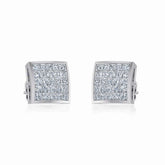 10K White Gold Mens Princess Diamond Square Stud Earrings 3/4 Cttw