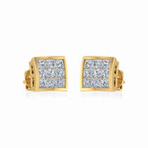 10K Yellow Gold Princess Cut Diamond Square Mens Stud Earrings 1/4 Cttw