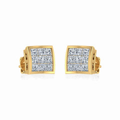 10K Yellow Gold Princess Cut Diamond Square Mens Stud Earrings 1/4 Cttw
