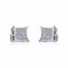 10K White Gold Mens Princess Diamond Square Stud Earrings 1/4 Cttw