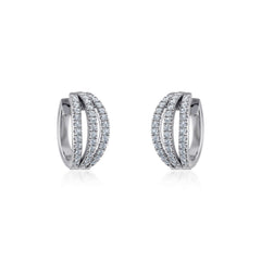 10K White Gold Womens Round Diamond Small Huggies Earrings 3/4 Cttw