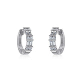 10K White Gold Womens Round Baguette Diamond Small Huggies Earrings 5/8 Cttw