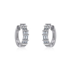10K White Gold Womens Round Baguette Diamond Small Huggies Earrings 5/8 Cttw