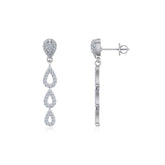 10K White Gold Round Diamond Drop Shape Dangling Earrings 3/4 Cttw