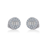 10K White Gold Round Baguette Diamond Cluster Stud Earrings 1/5 Cttw