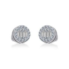 10K White Gold Round Baguette Diamond Cluster Stud Earrings 1/5 Cttw