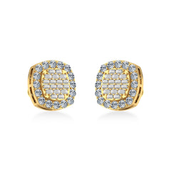 10K Yellow Gold Round Baguette Diamond Stud Earrings 1 Cttw
