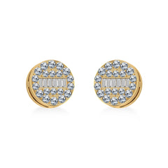 14K Yellow Gold Round Baguette Diamond Stud Earrings 3/8 CTTW