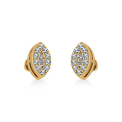 14K Yellow Gold Baguette Diamond Marquise Shape Cluster Stud EarRing 1/8 Cttw