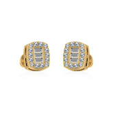 14K Yellow Gold Round Baguette Diamond Stud Earrings 1/5 Cttw