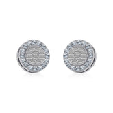 14K White Gold Round Baguette Diamond Halo Stud Earrings 1/2 Cttw