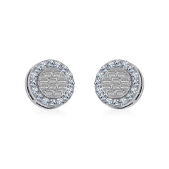 14K White Gold Round Baguette Diamond Halo Stud Earrings 1/2 Cttw