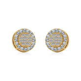 14K Yellow Gold Round Baguette Diamond Halo Stud Earrings 1/2 Cttw