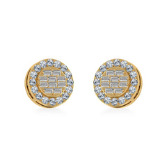 14K Yellow Gold Round Baguette Diamond Halo Stud Earrings 1/2 Cttw