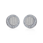 14K White Gold Round Baguette Diamond Halo Stud Earrings 5/8 Cttw