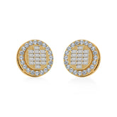 14K Yellow Gold Round Baguette Diamond Halo Stud Earrings 5/8 Cttw