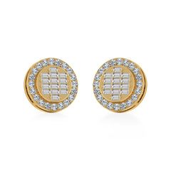 14K Yellow Gold Round Baguette Diamond Halo Stud Earrings 5/8 Cttw