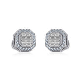 14K White Gold Round Baguette Diamond Stud Earrings 1/4 Cttw
