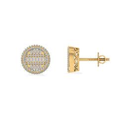 10K Yellow Gold Round Baguette Diamond Designer Mens Stud Earring 1/3 Cttw