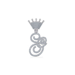 10K White Gold Round Diamond Crown S Letter Initial Pendant 1/4 Cttw