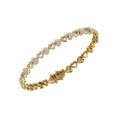 10K Yellow Gold Round Diamond Heart Designer 7 Inch Bracelet 2-1/6 Cttw