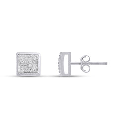 10K White Gold Round Diamond Square Stud Earring 1/10 Cttw