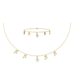 14K Yellow Gold Music Note Necklace Bracelet Set 1/3 Cttw
